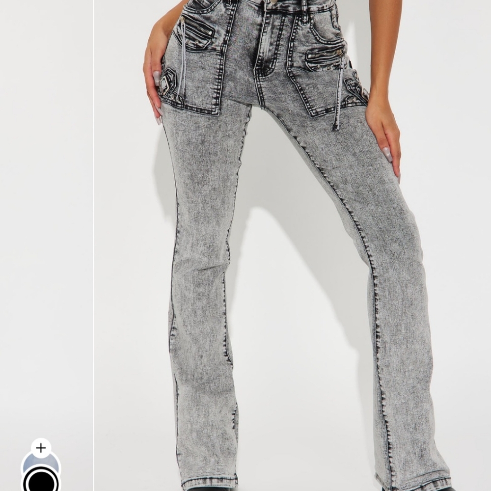 Fashion Nova Black Acid Wash Bootcut Jeans - Picture 2 of 8